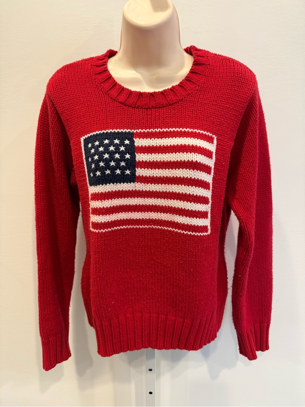 Vintage David Brooks Red Crewneck Sweater American Flag Knit Size M Cotton